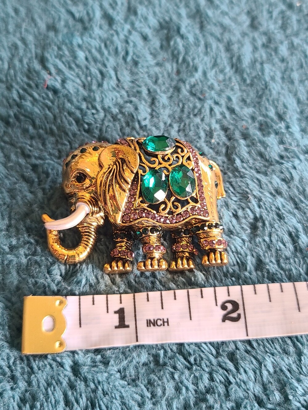 Vintage Gold-Tone Elephant Brooch with Green and Purple Accents - Picture 6 of 7